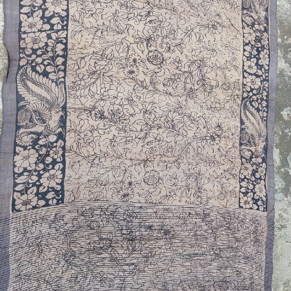 Handwoven Tussar Silk Kalamkari Saree